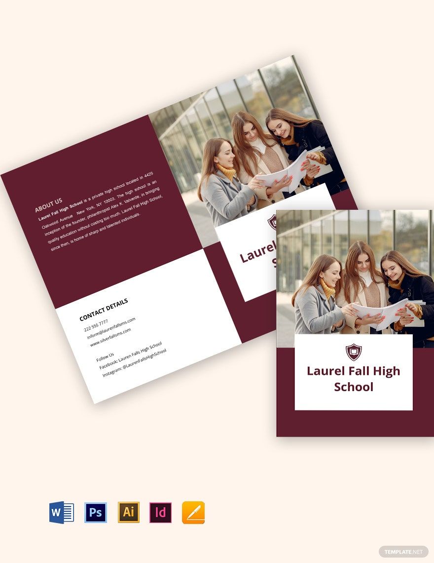 Bifold High School Brochure Template in Word, Google Docs, PDF, Illustrator, PSD, Apple Pages, Publisher, InDesign