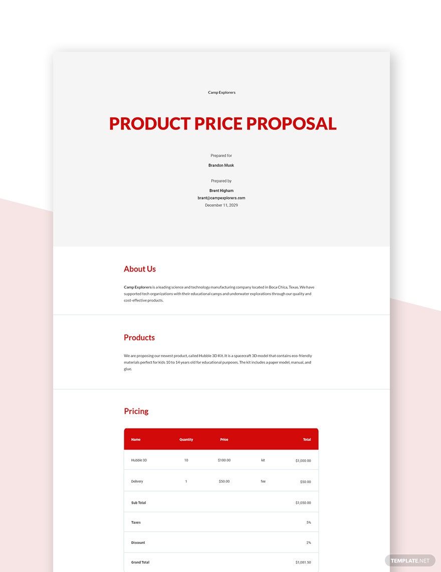 Product Price Proposal Template