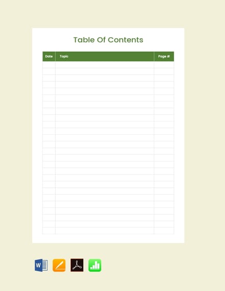 Blank Table of Contents Template - PDF | Word | Apple Pages | Google