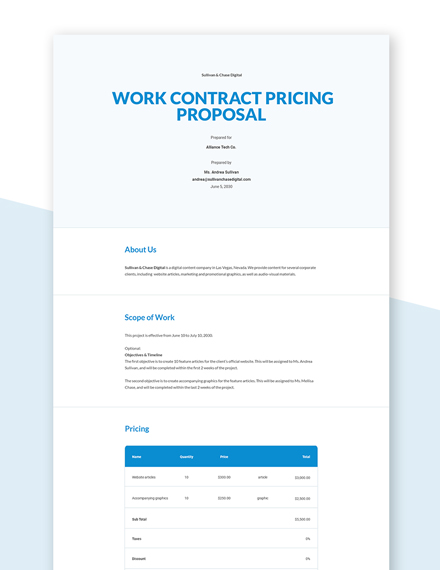 Contract Pricing Proposal Template Word Google Docs Apple (MAC