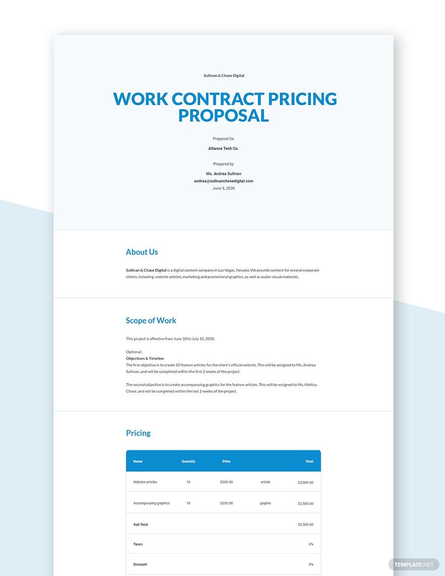 Contract Pricing Proposal Template Google Docs Word Apple Pages