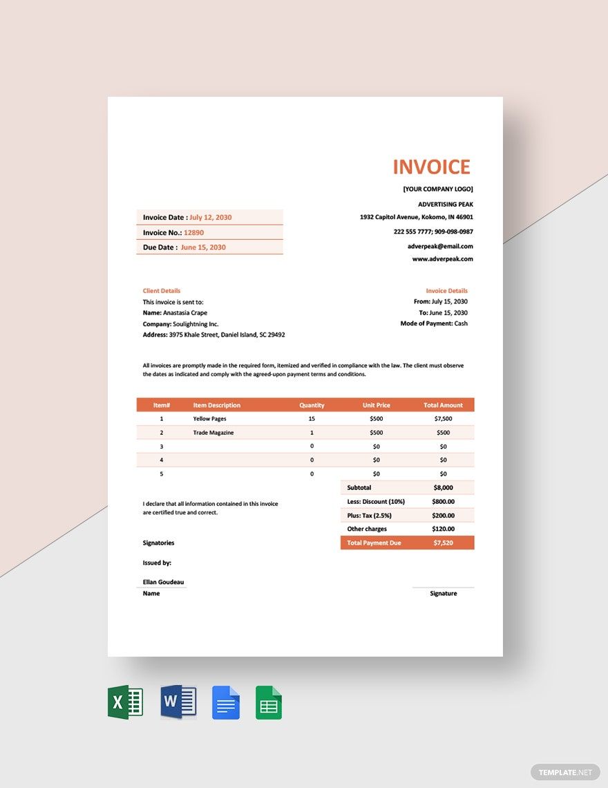 Advertising Company Invoice Template