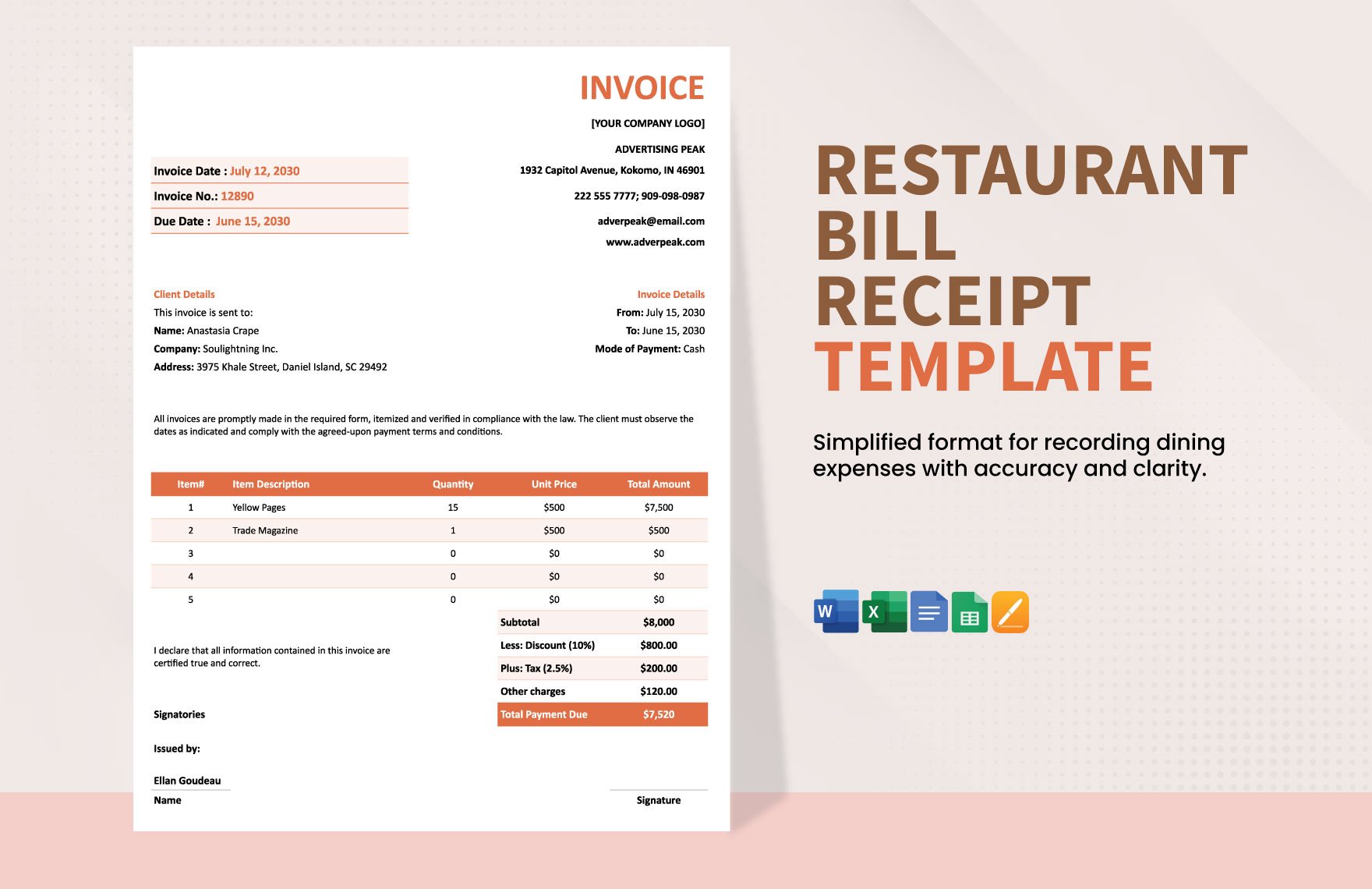 Advertising Company Invoice Template in Word, Google Docs, Excel, Google Sheets, Apple Pages