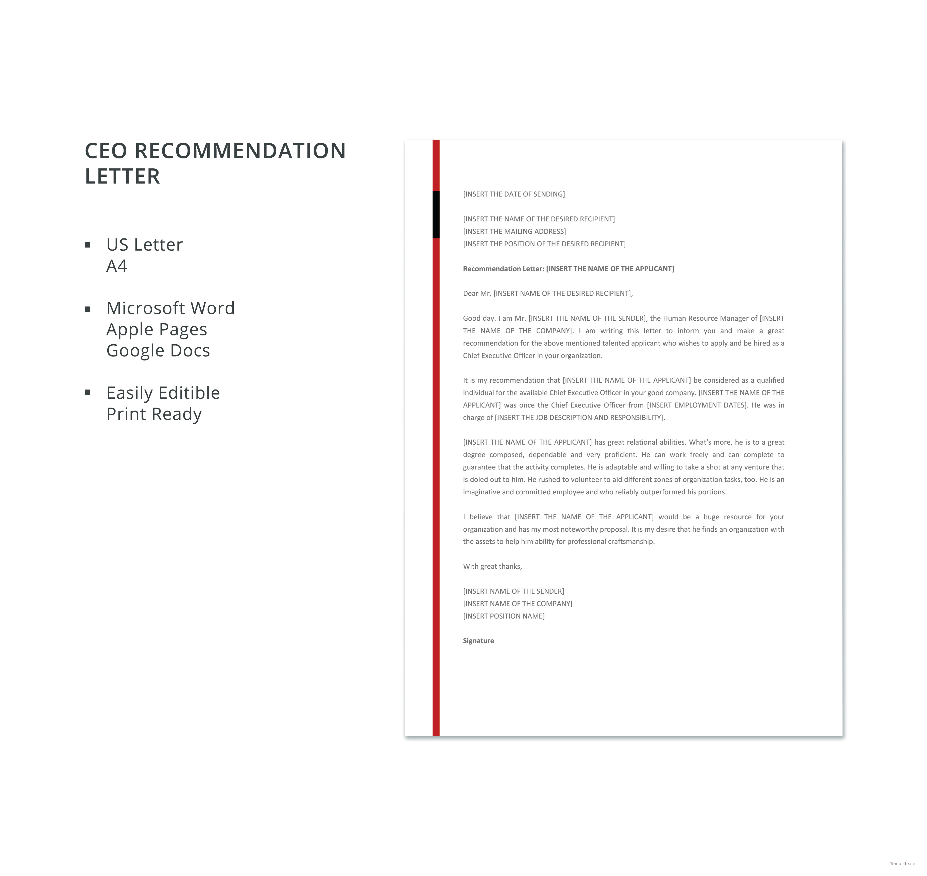 Free CEO Recommendation Letter Template in Microsoft Word ...