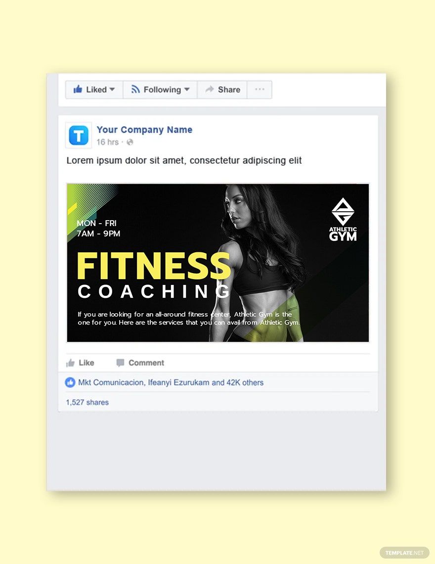 Free Fitness Trainer Coach Facebook Post Template