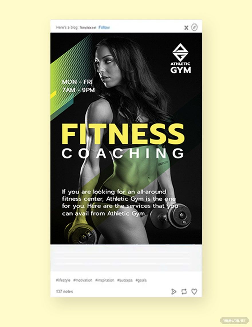 Fitness Trainer Coach Tumblr Post Template in PSD
