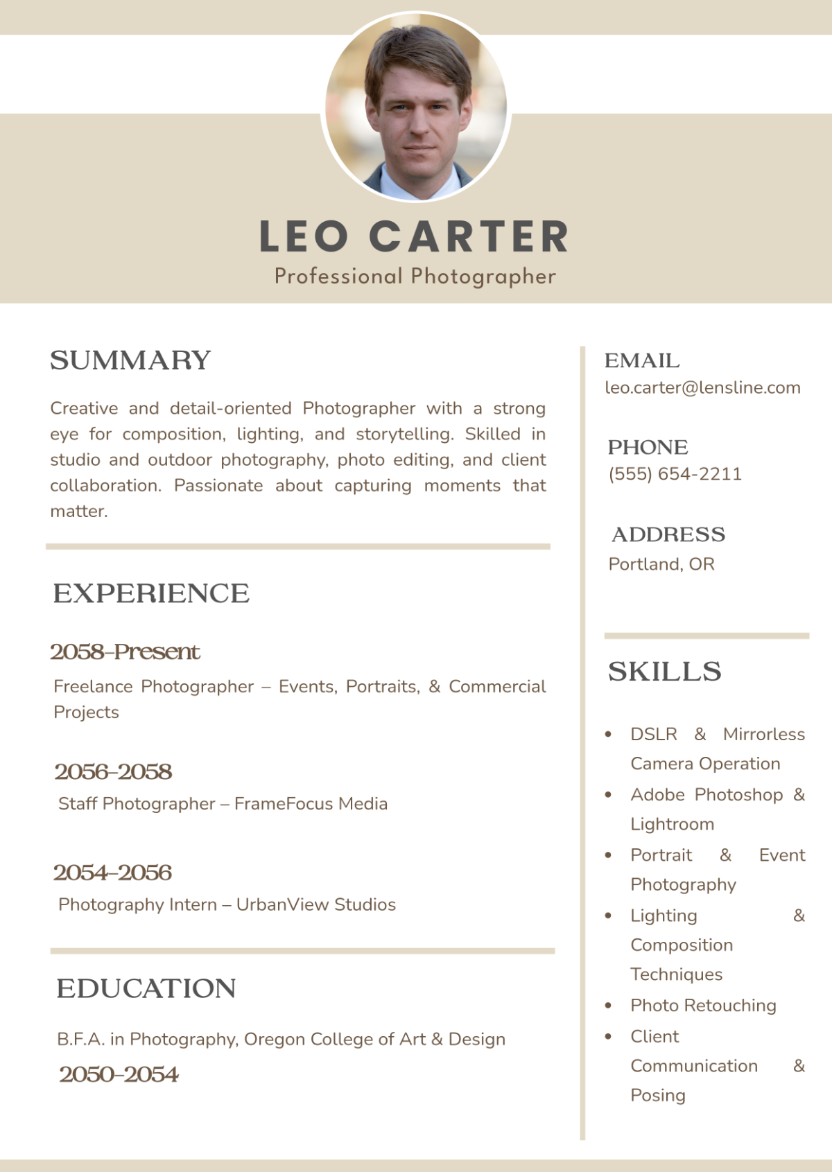 Free Photography Resume Infographic Template to Edit Online