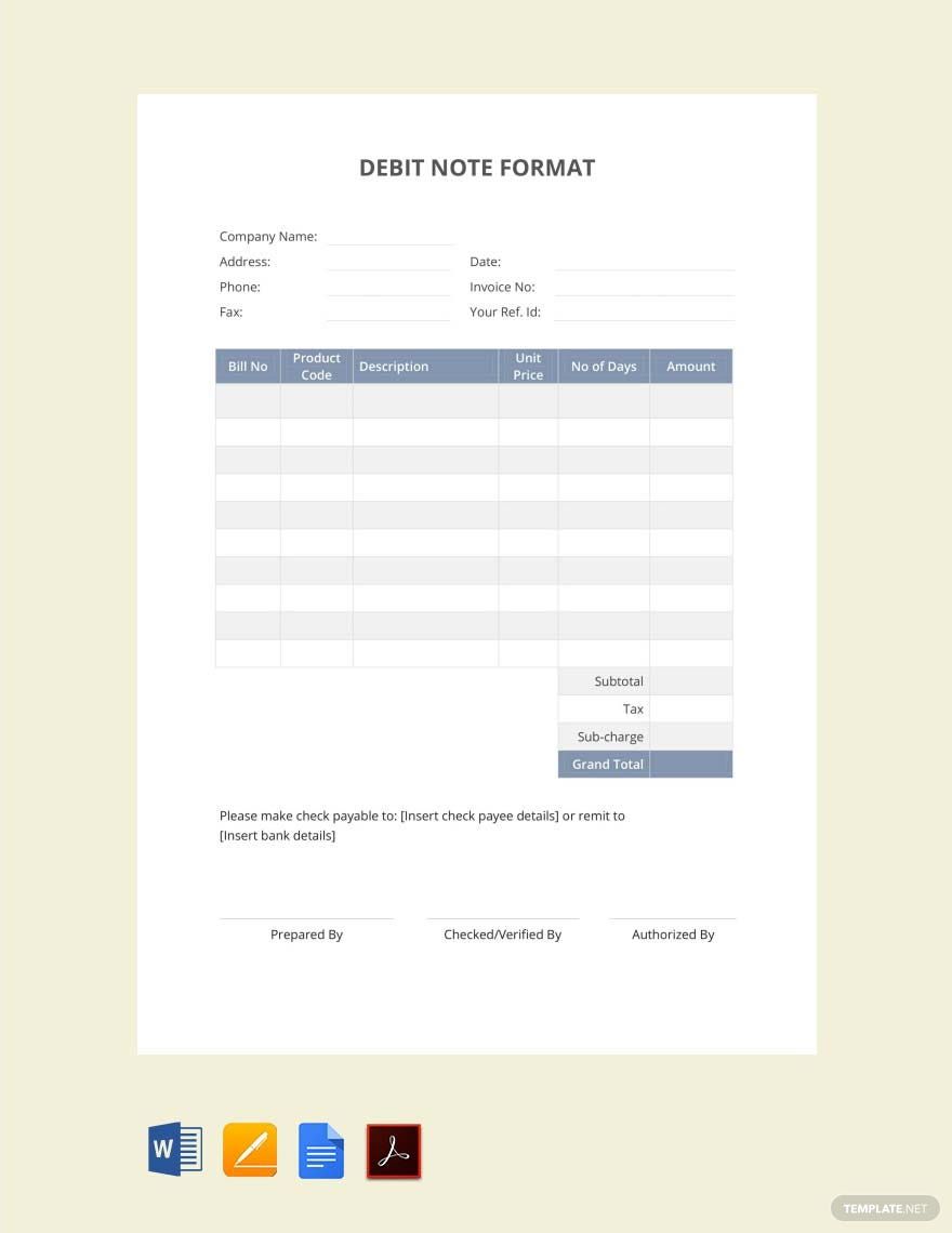Debit Note Format Template