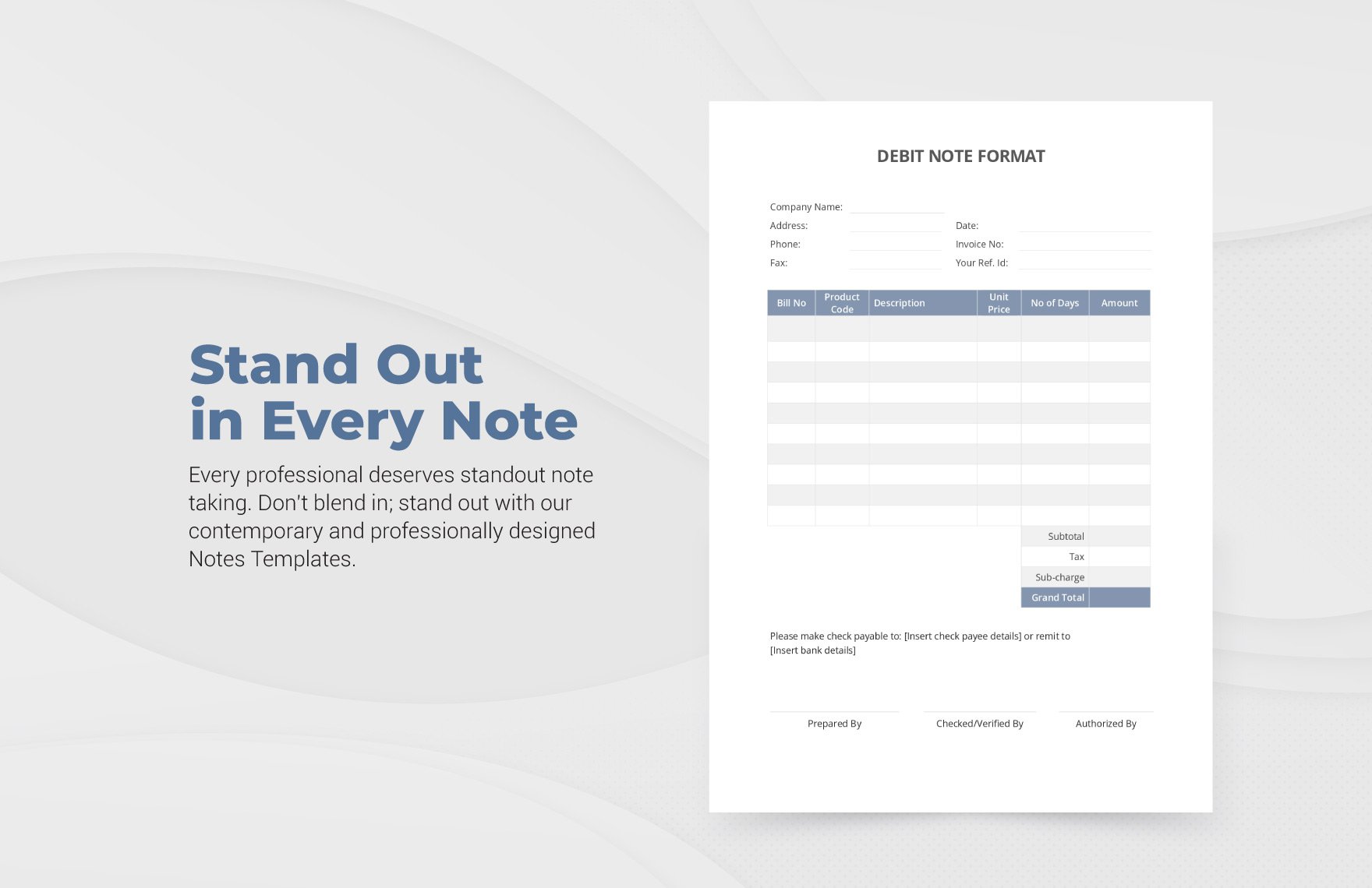 Debit Note Format Template