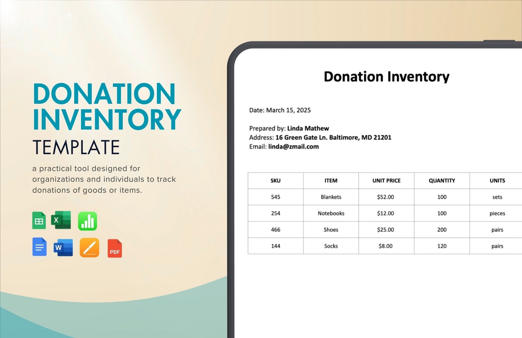 Donation Inventory Template in Word, Google Docs, Excel, PDF, Google Sheets, Apple Pages, Apple Numbers