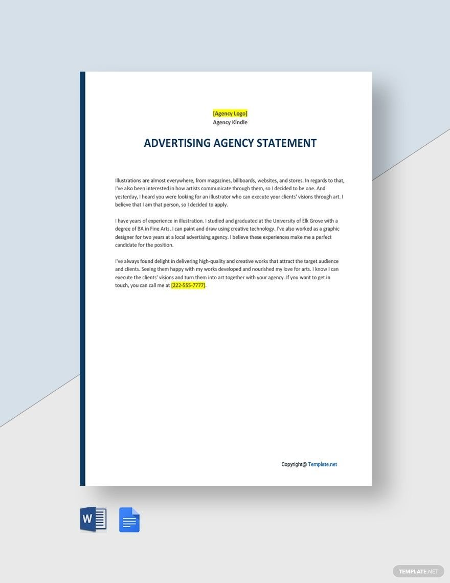 Free Sample Advertising Agency Statement Template