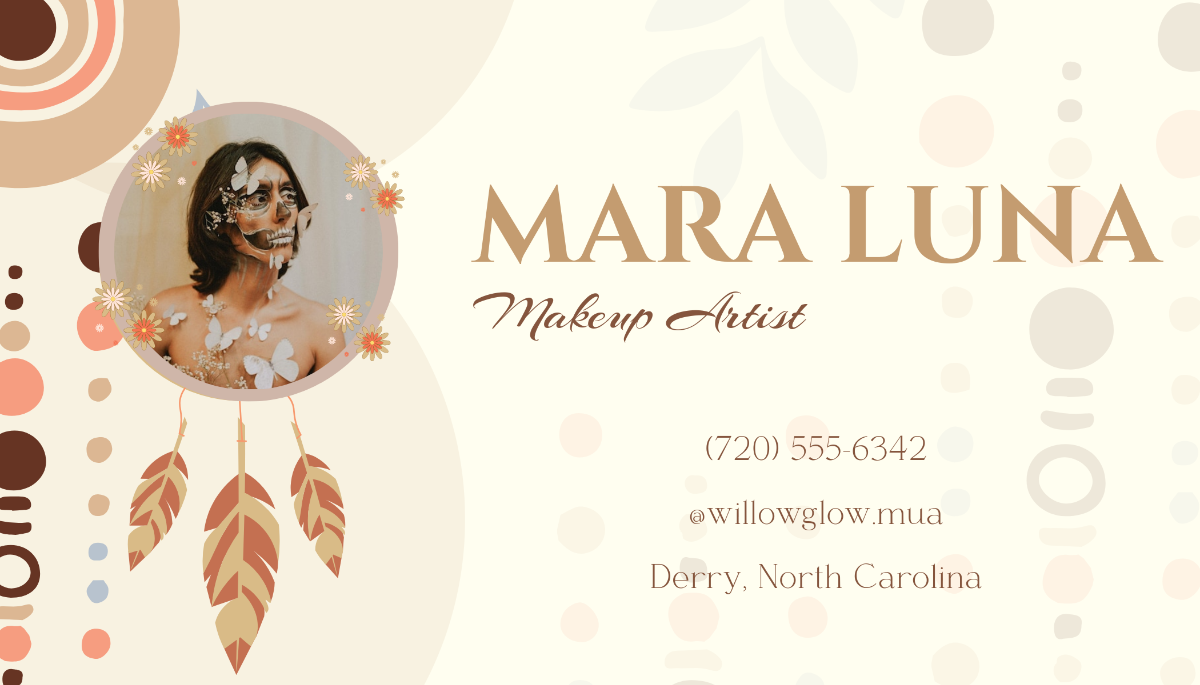 Free Boho Makeup Artist Business Card Design Template to Edit Online