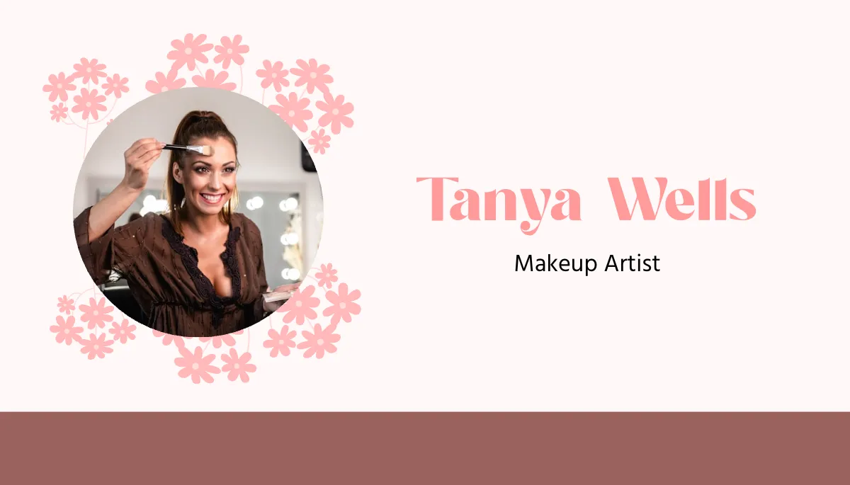 Free Pink Makeup Artist Photo Business Card Template to Edit Online