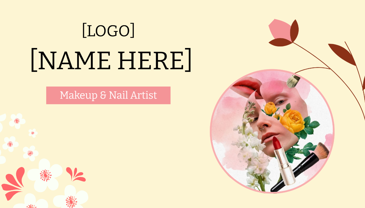 Free Blank Makeup and Nail Artist Business Card Template to Edit Online