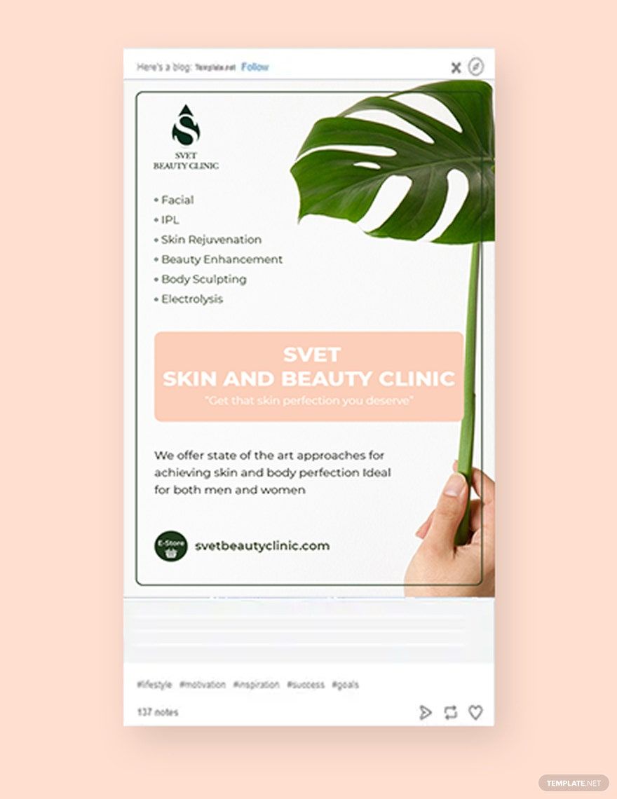 Skin Beauty clinic Tumblr Post Template in PSD