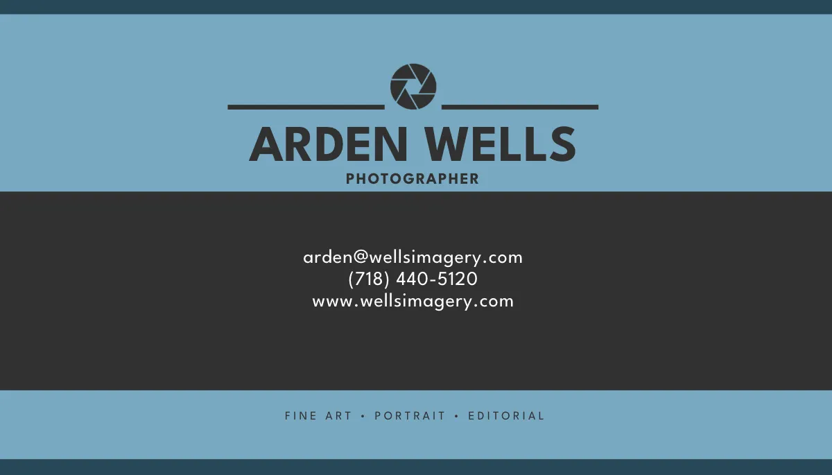 Free Creative Vertical Photography Business Card Template to Edit Online