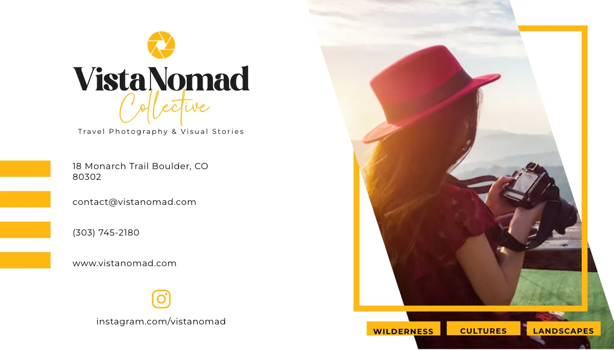Free Gold Travel Photography Business Card Template to Edit Online