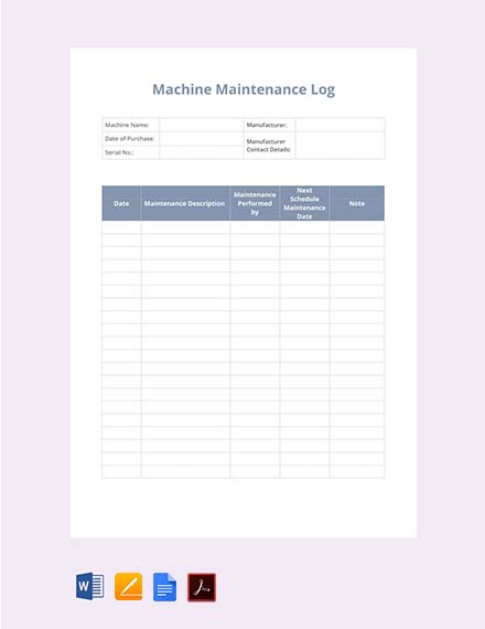 free maintenance log template download 239 sheets in word pdf