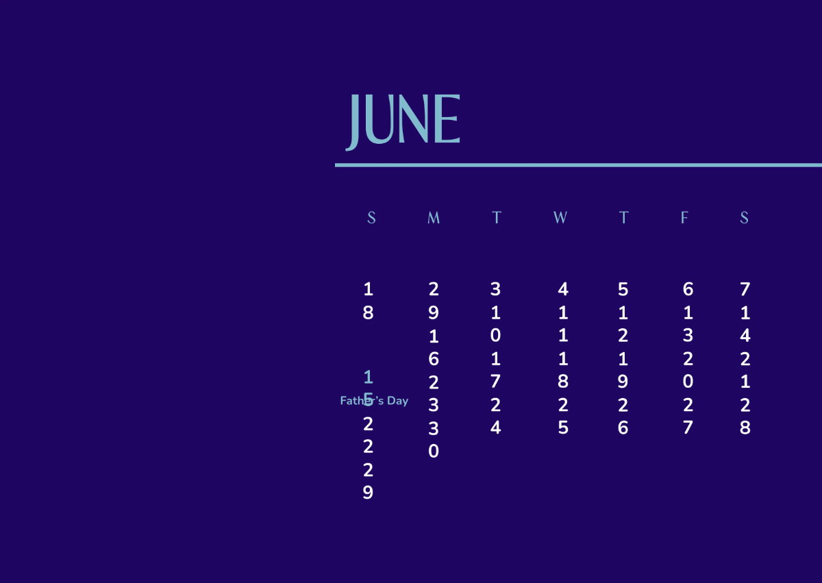 Free Father's Day June 2025 Calendar Template to Edit Online