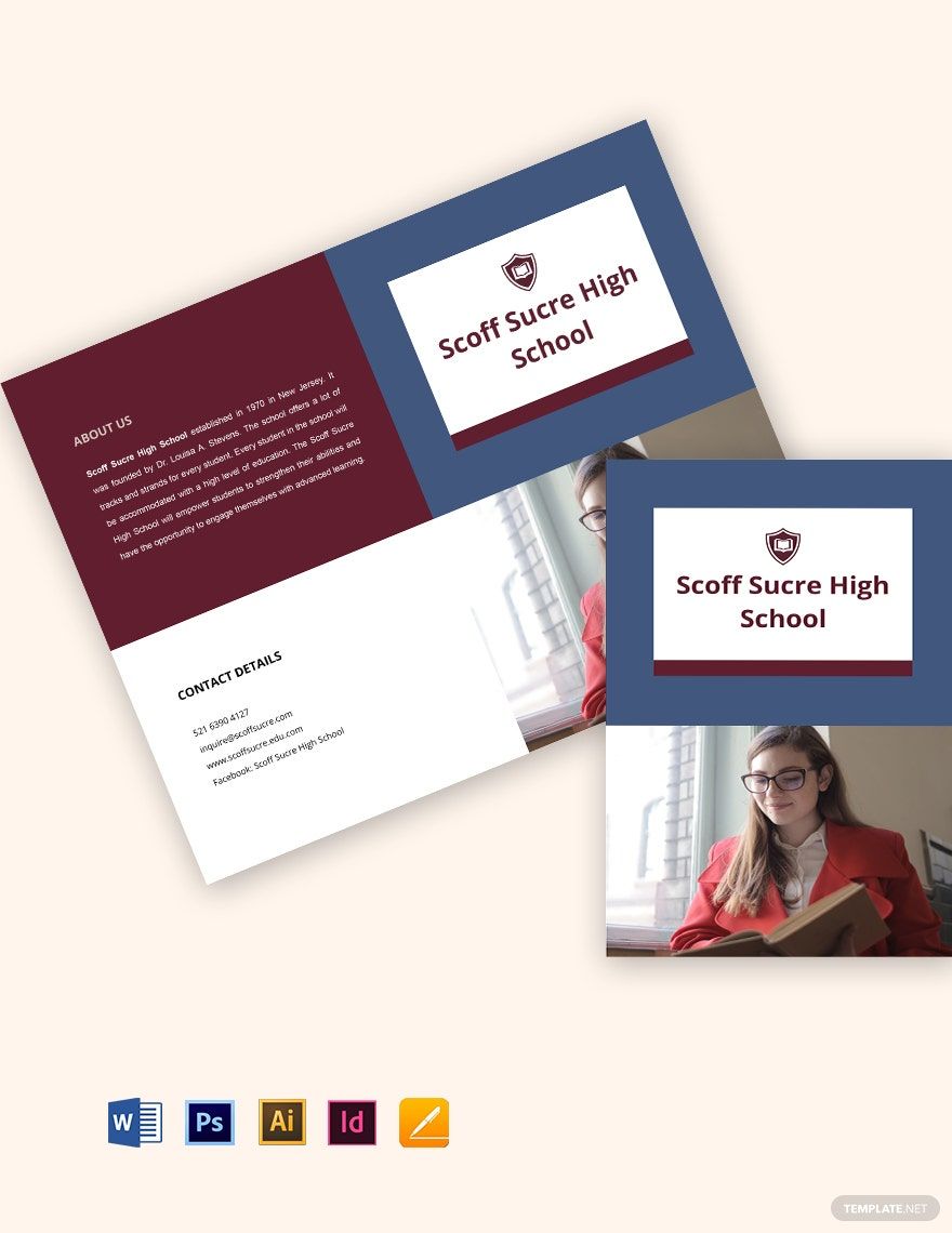 Bifold Academic School Brochure Template in Word, Google Docs, Illustrator, PSD, Apple Pages, Publisher, InDesign