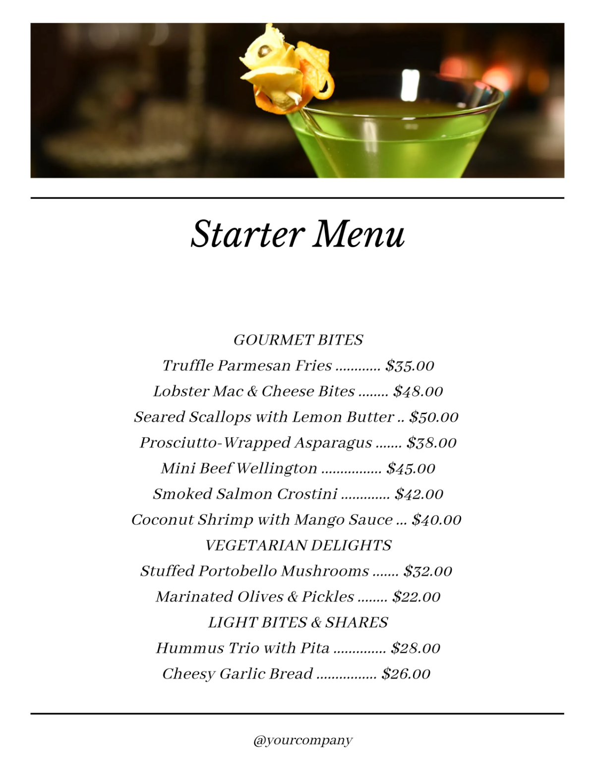 Free Aesthetic Starter Menu Layout Template to Edit Online