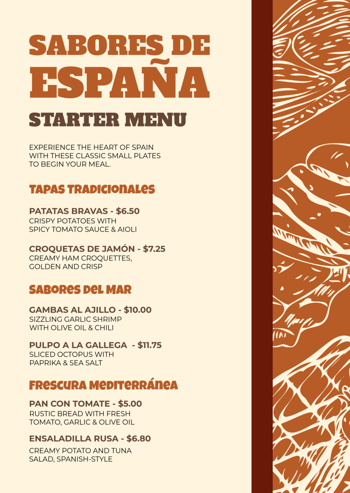 Creative Spanish Starter Menu Template