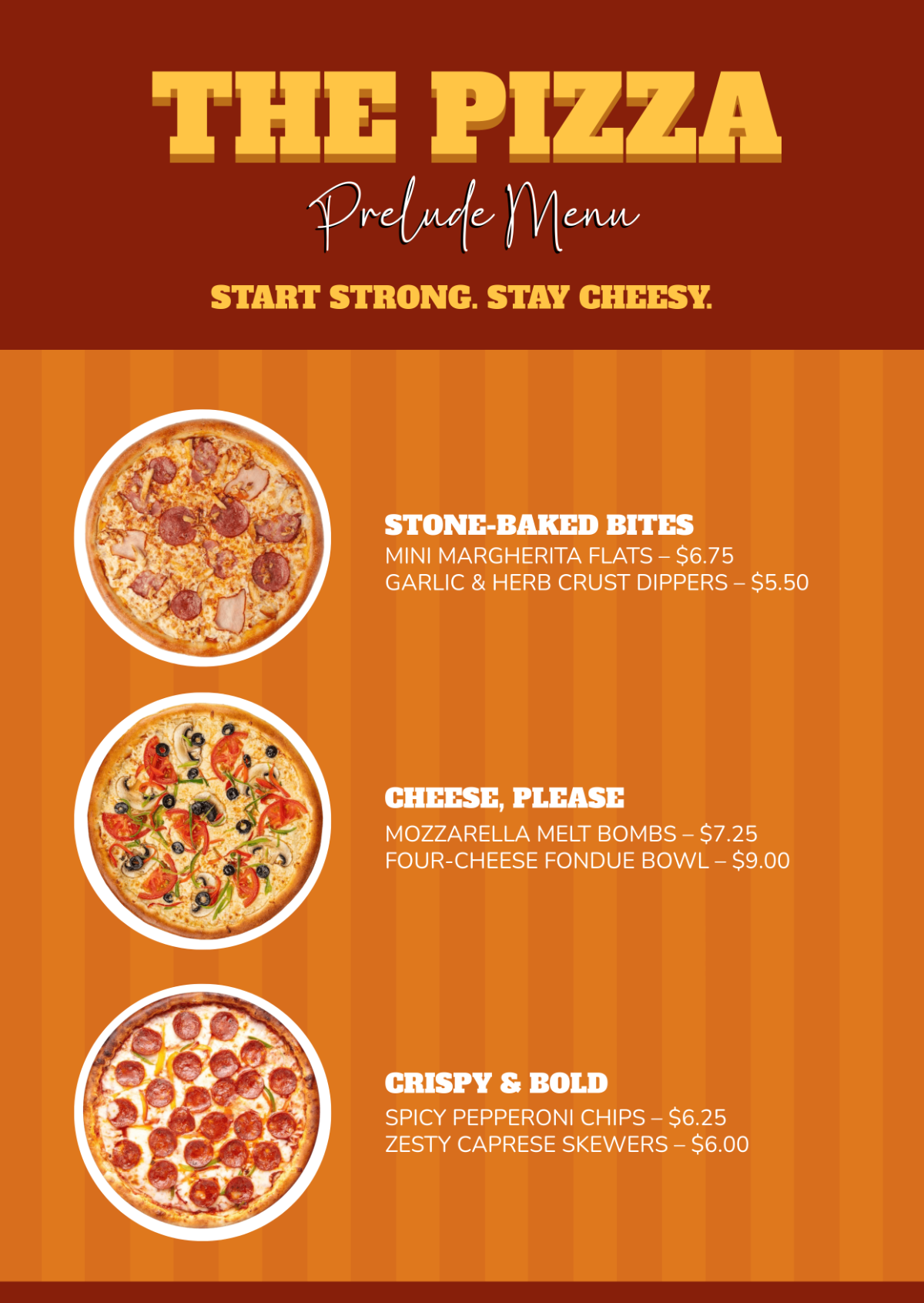 Colorful Pizza Starter Menu Template
