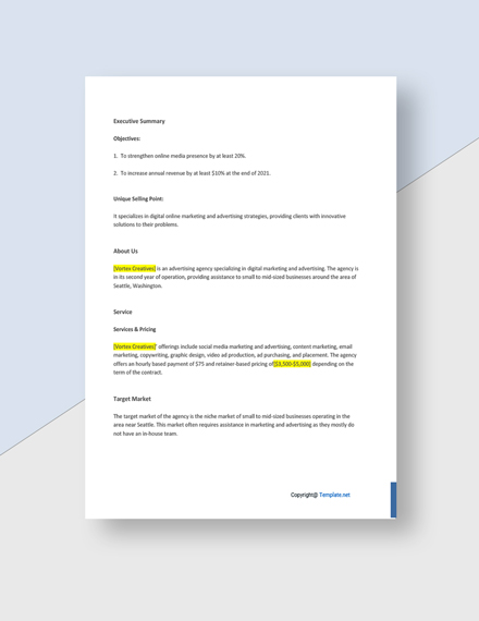 Free Blank Advertising Agency Business Plan Template - Google Docs ...