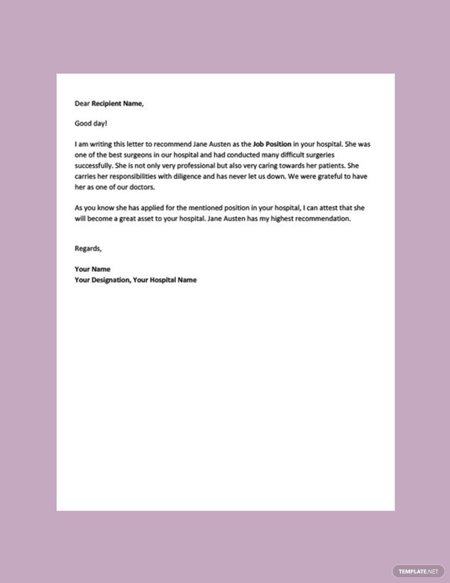 Sample Reference Letter For Doctor