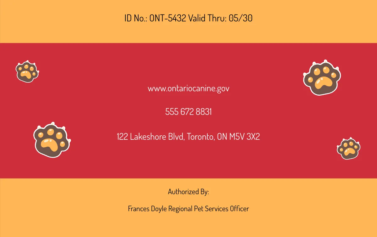 Free Red Ontario Dog ID Card Template to Edit Online