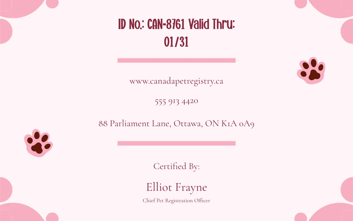 Free Canada Dog ID Card Template to Edit Online