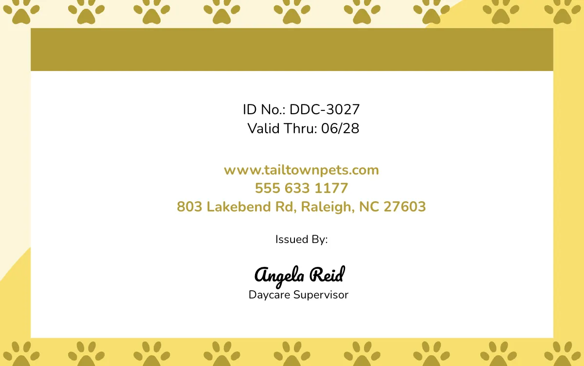 Free Yellow Dog Daycare ID Card Template to Edit Online