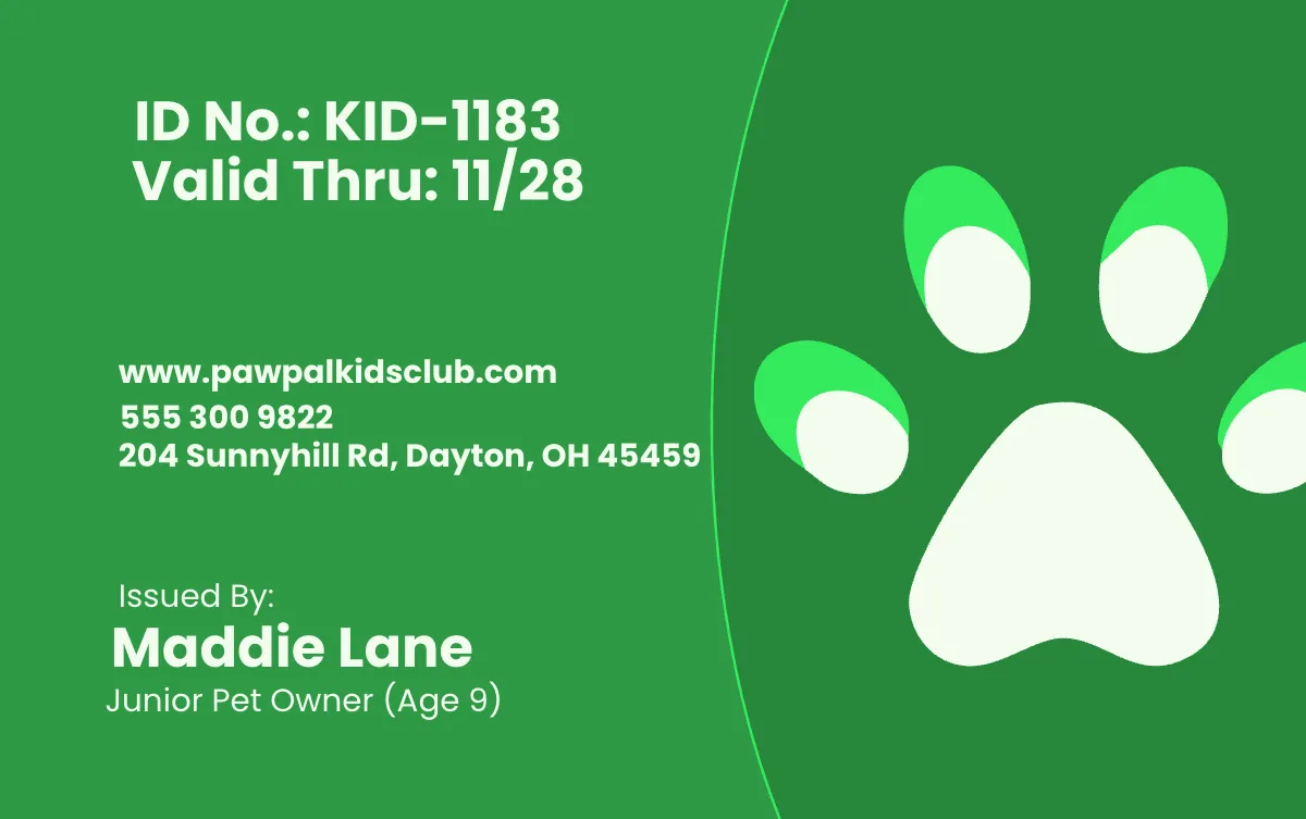Free Dog ID Card for Kids Template to Edit Online