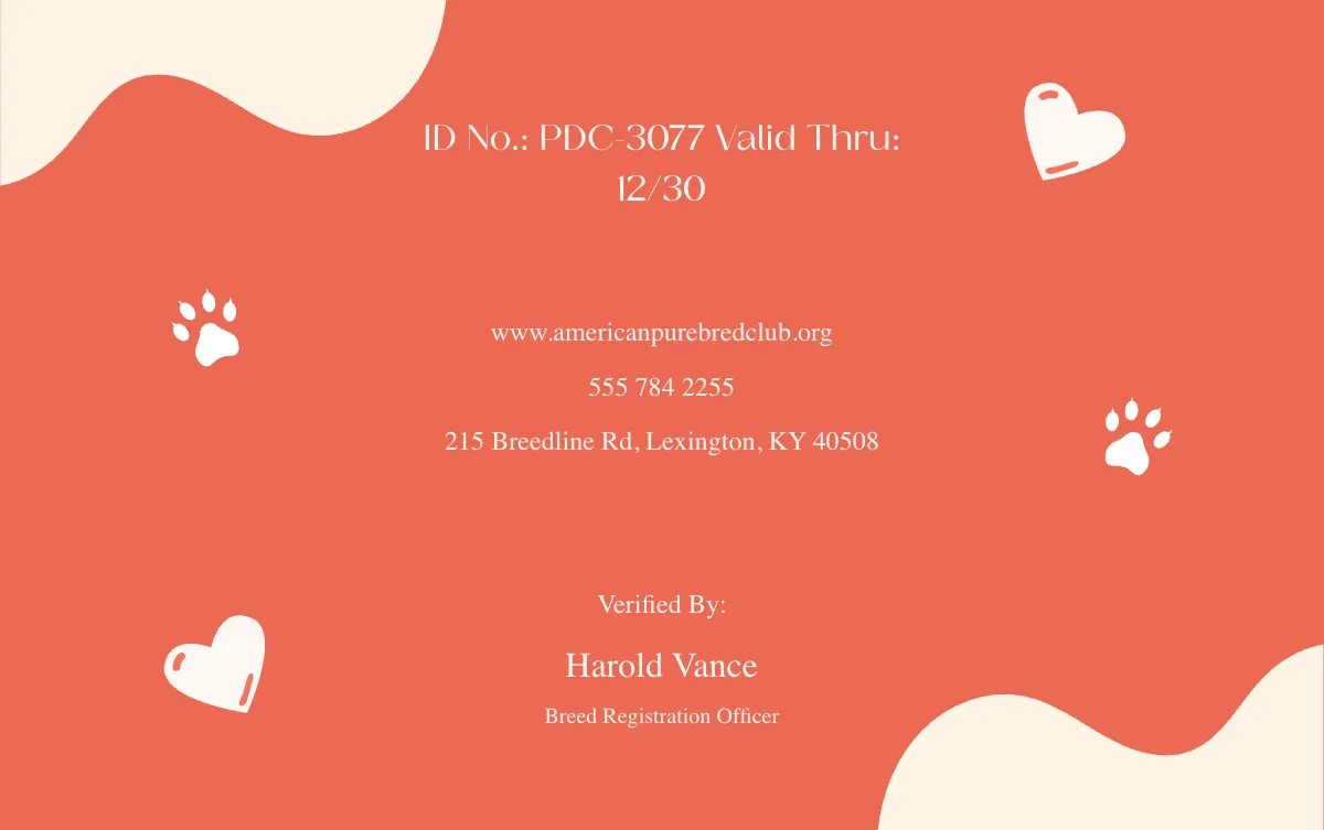 Free Pedigree Dog ID Card Template to Edit Online
