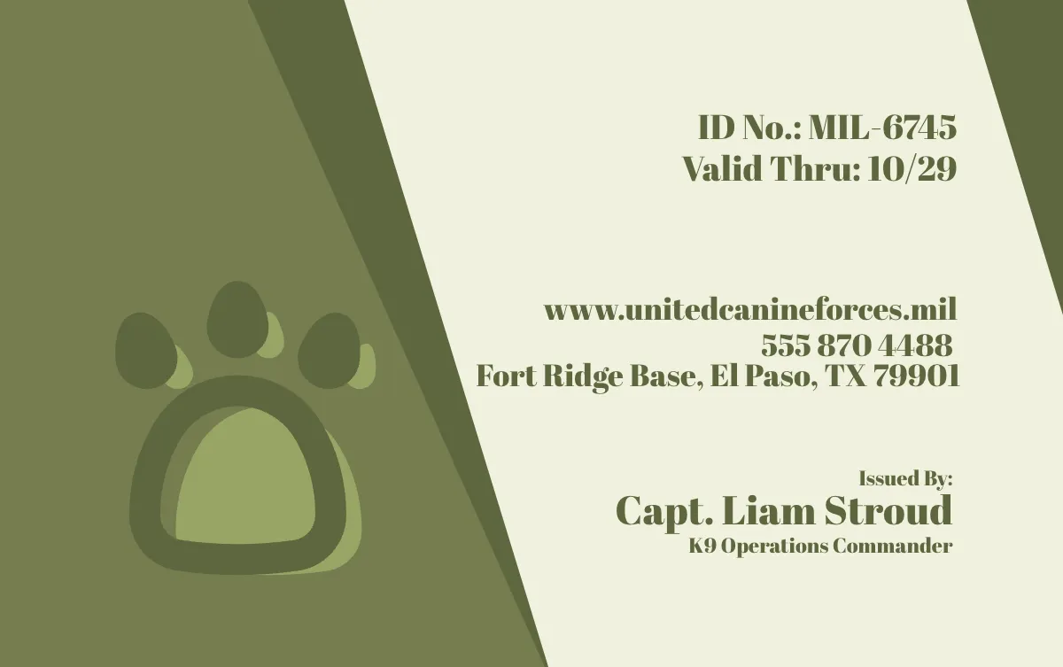Free Military Dog ID Card Template to Edit Online