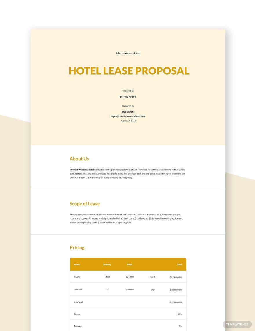 Free Hotel Lease Proposal Sample Template