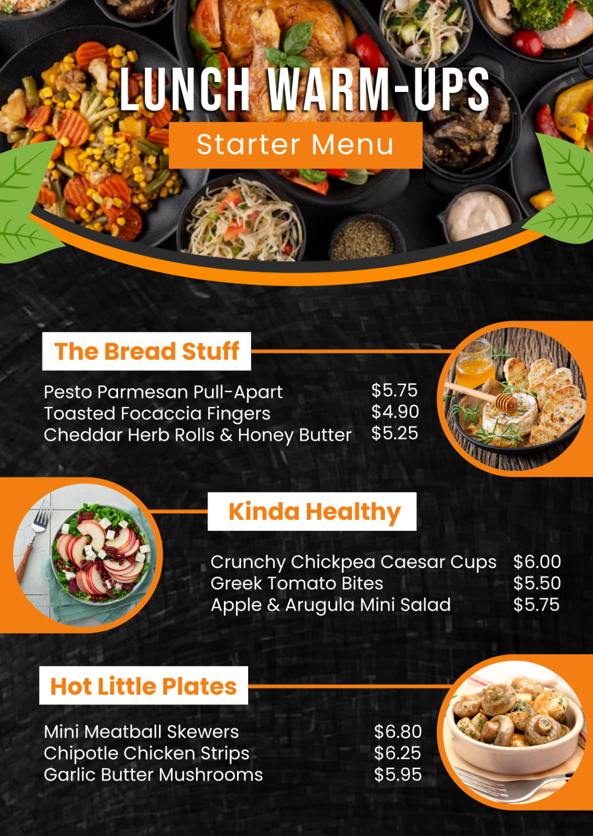 Starter Menu for Lunch Template