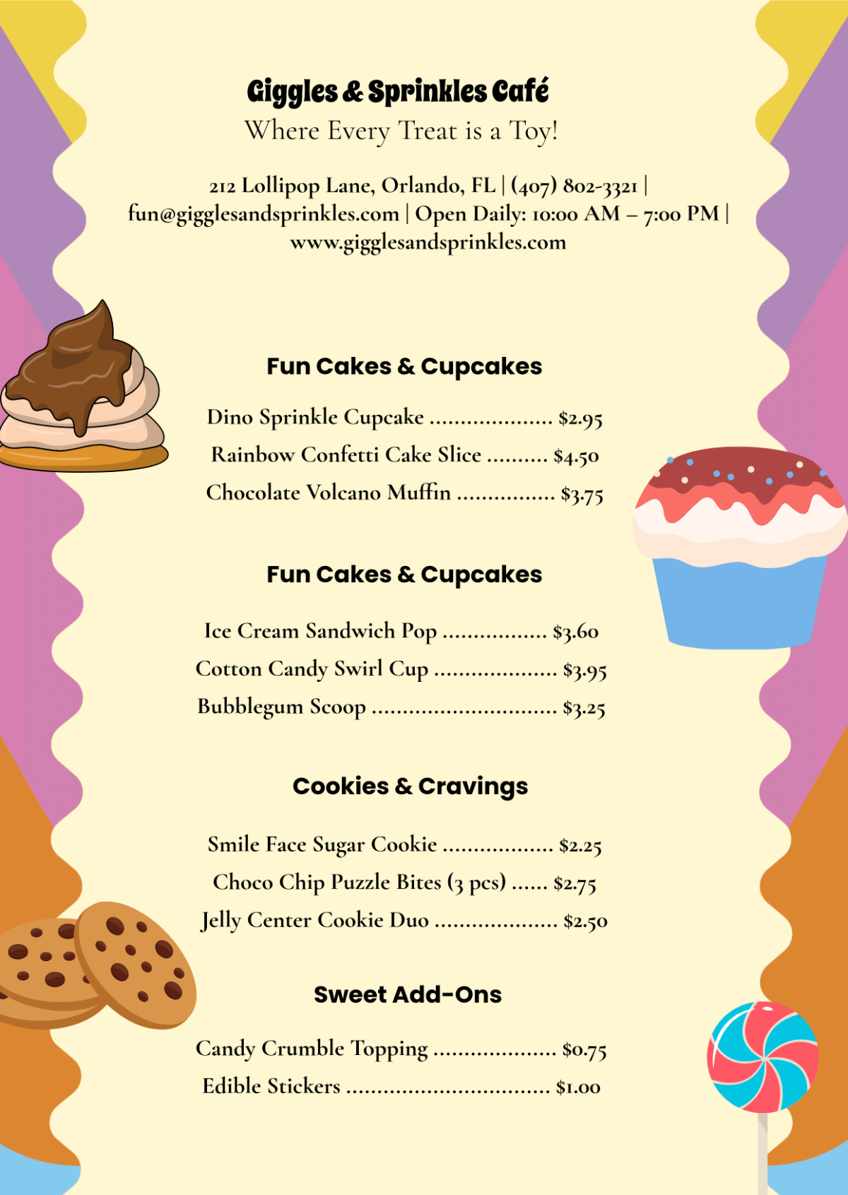 Free Colorful Kids Dessert Menu Template