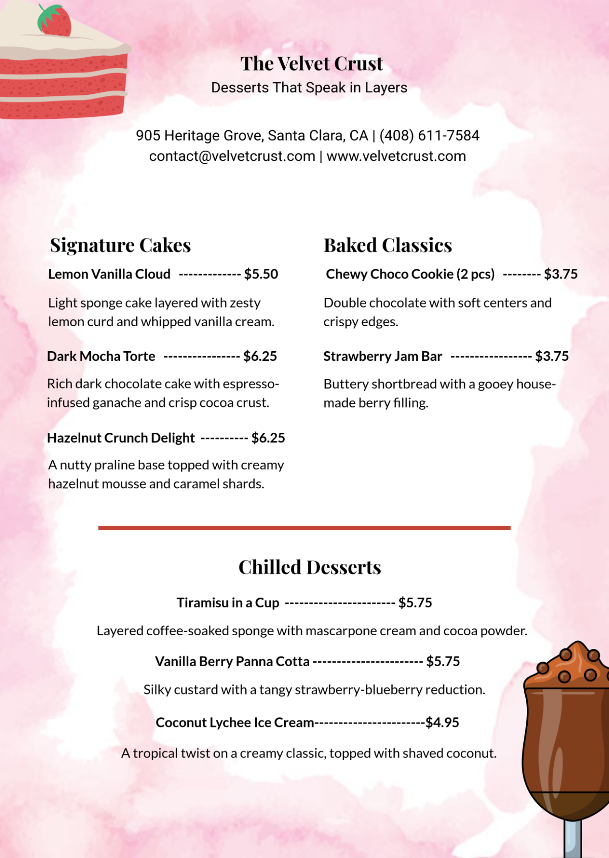 Free Dessert Menu with Description Template