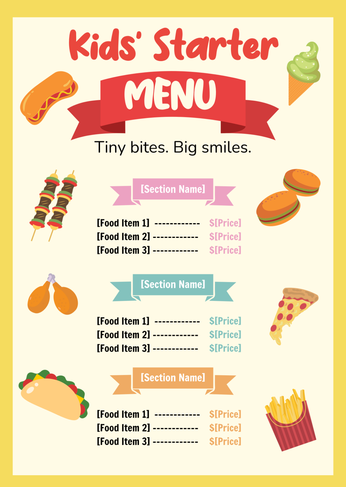 Free Blank Starter Menu for Kids Template to Edit Online