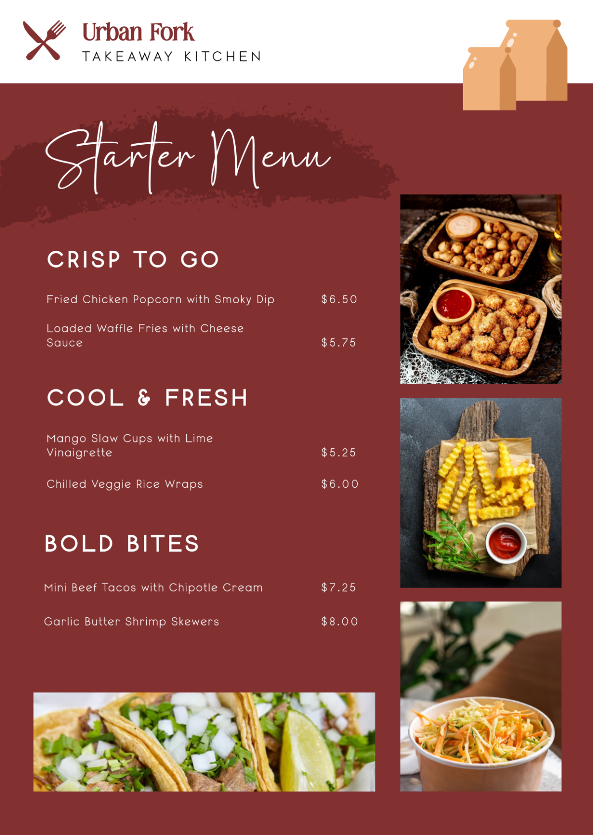 Free Starter Menu for Takeaway Template to Edit Online
