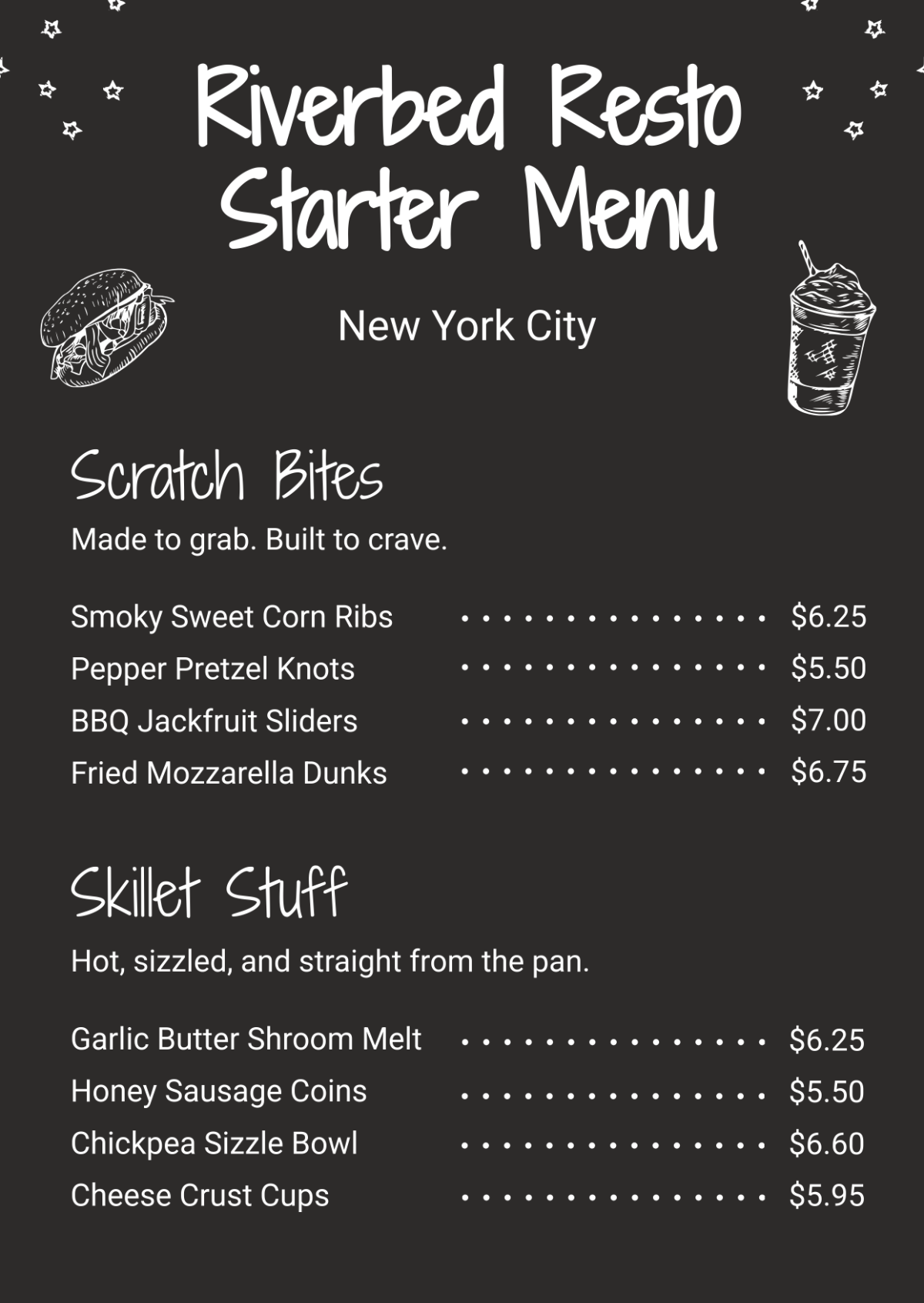 Free Chalkboard Starter Menu Template to Edit Online