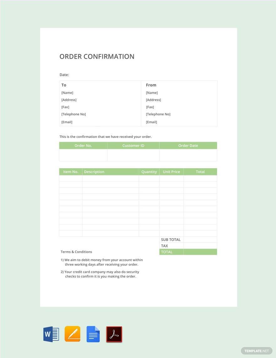 Simple Order Confirmation Template