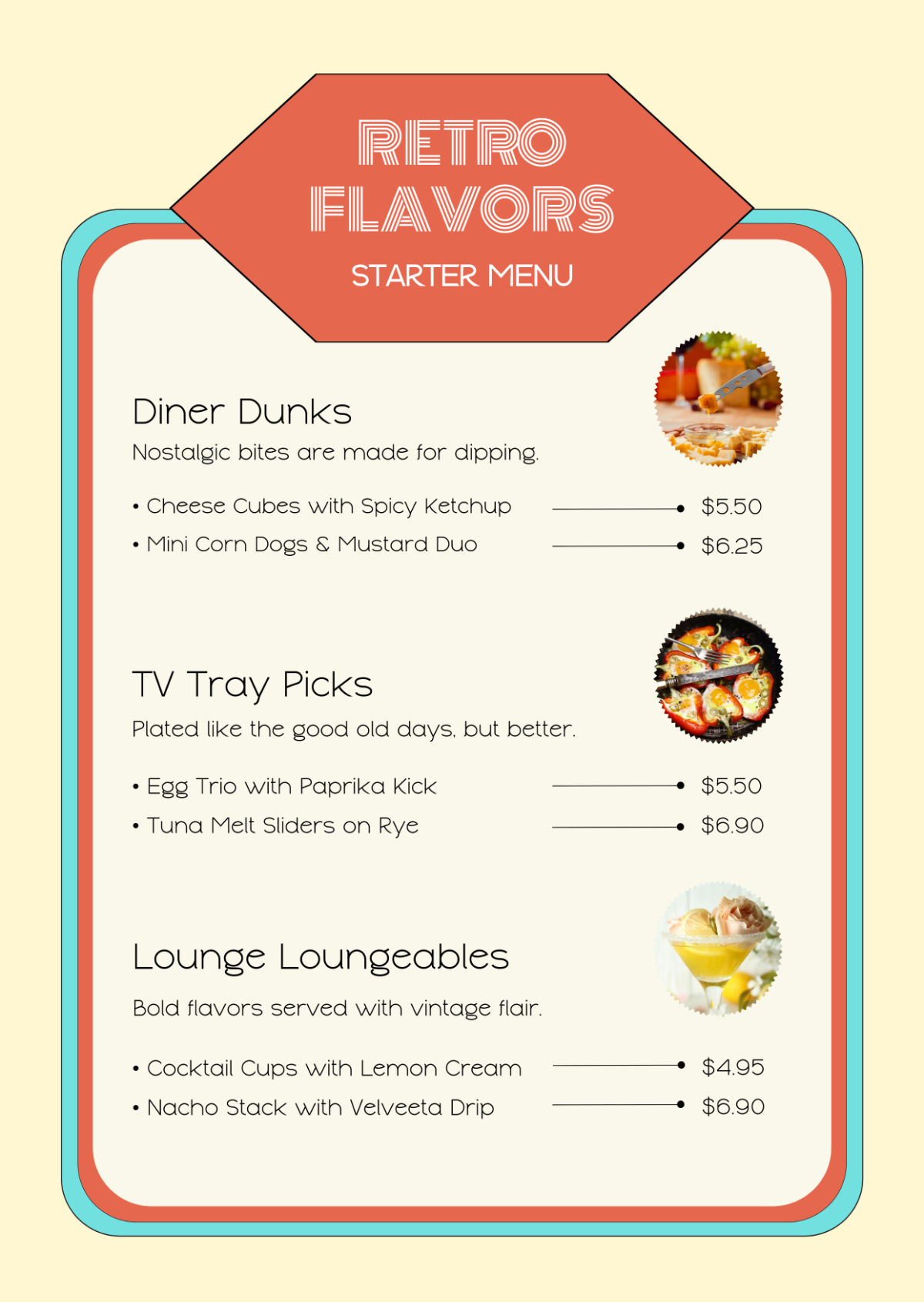 Free Retro Starter Menu Template to Edit Online