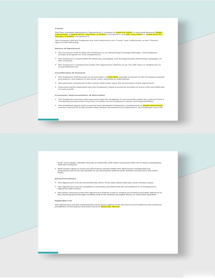 Advertising Agency Non-Compete Agreement Template