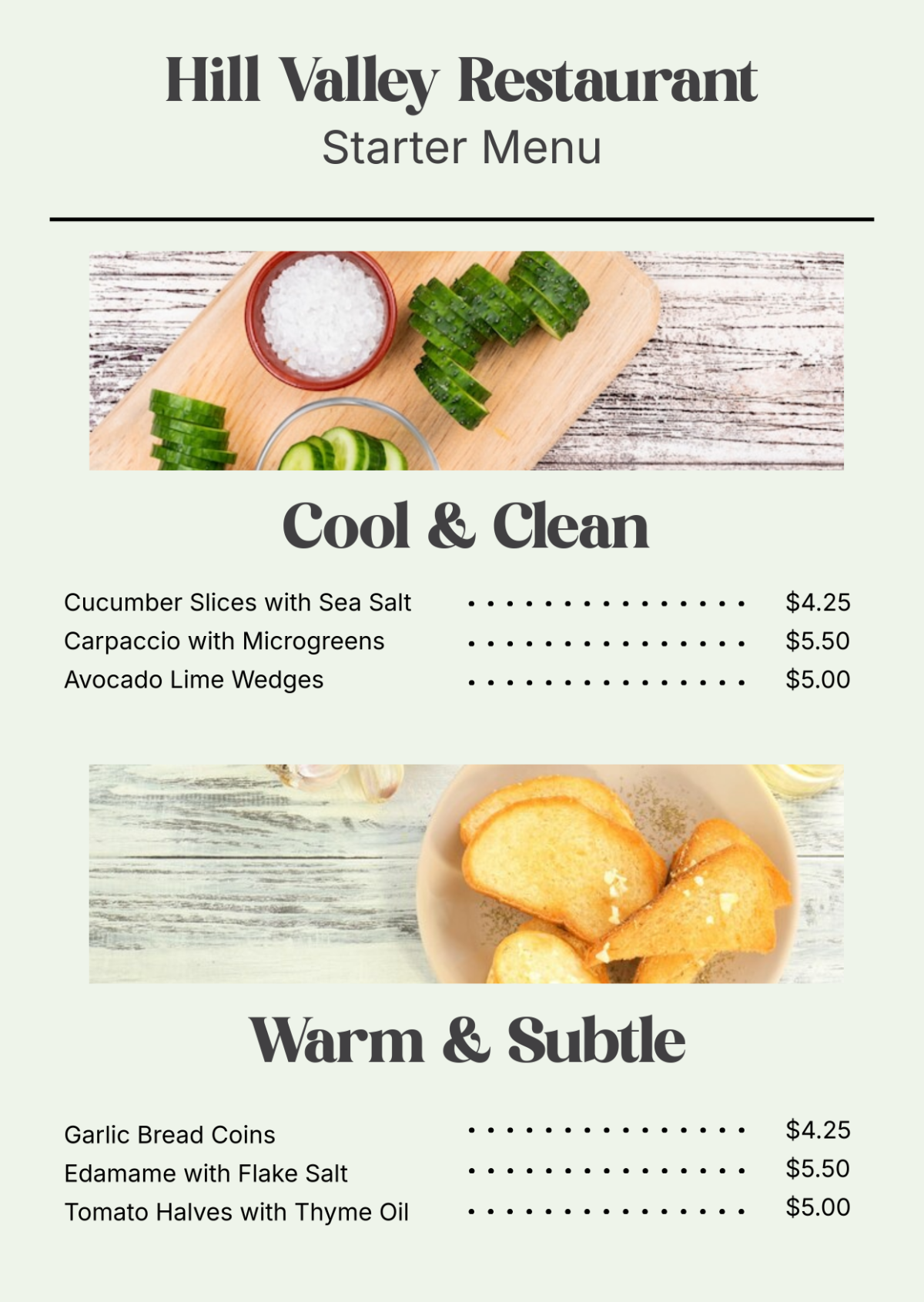 Free Minimalist Starter Menu Template to Edit Online