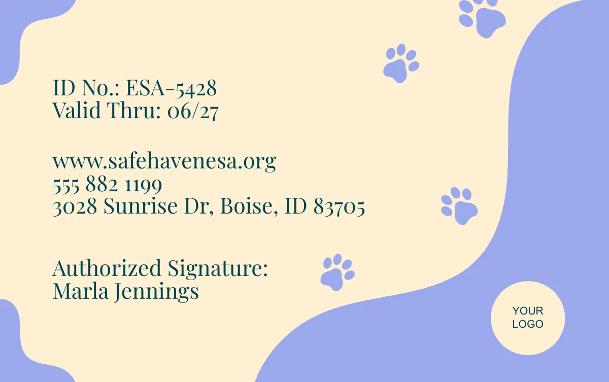 Free Emotional Support Dog ID Card Template to Edit Online