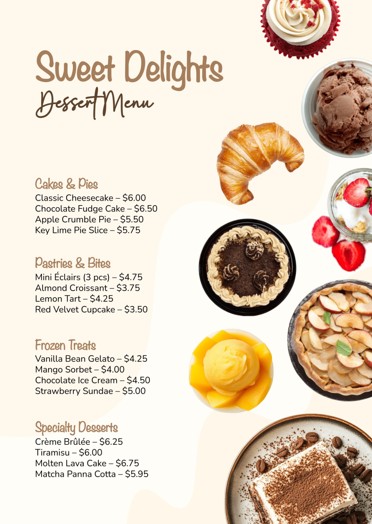 Free Professional Dessert Food Menu Template