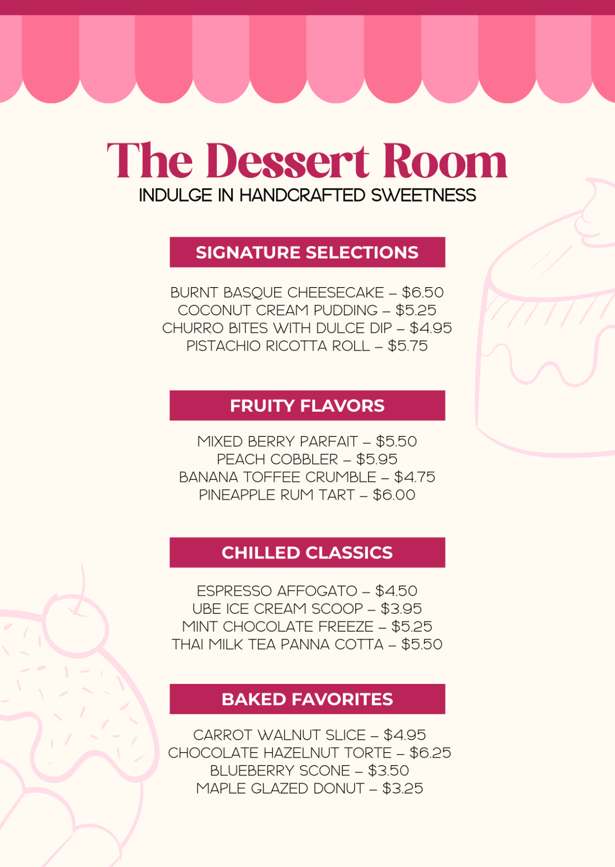 Free Dessert Menu Layout Template