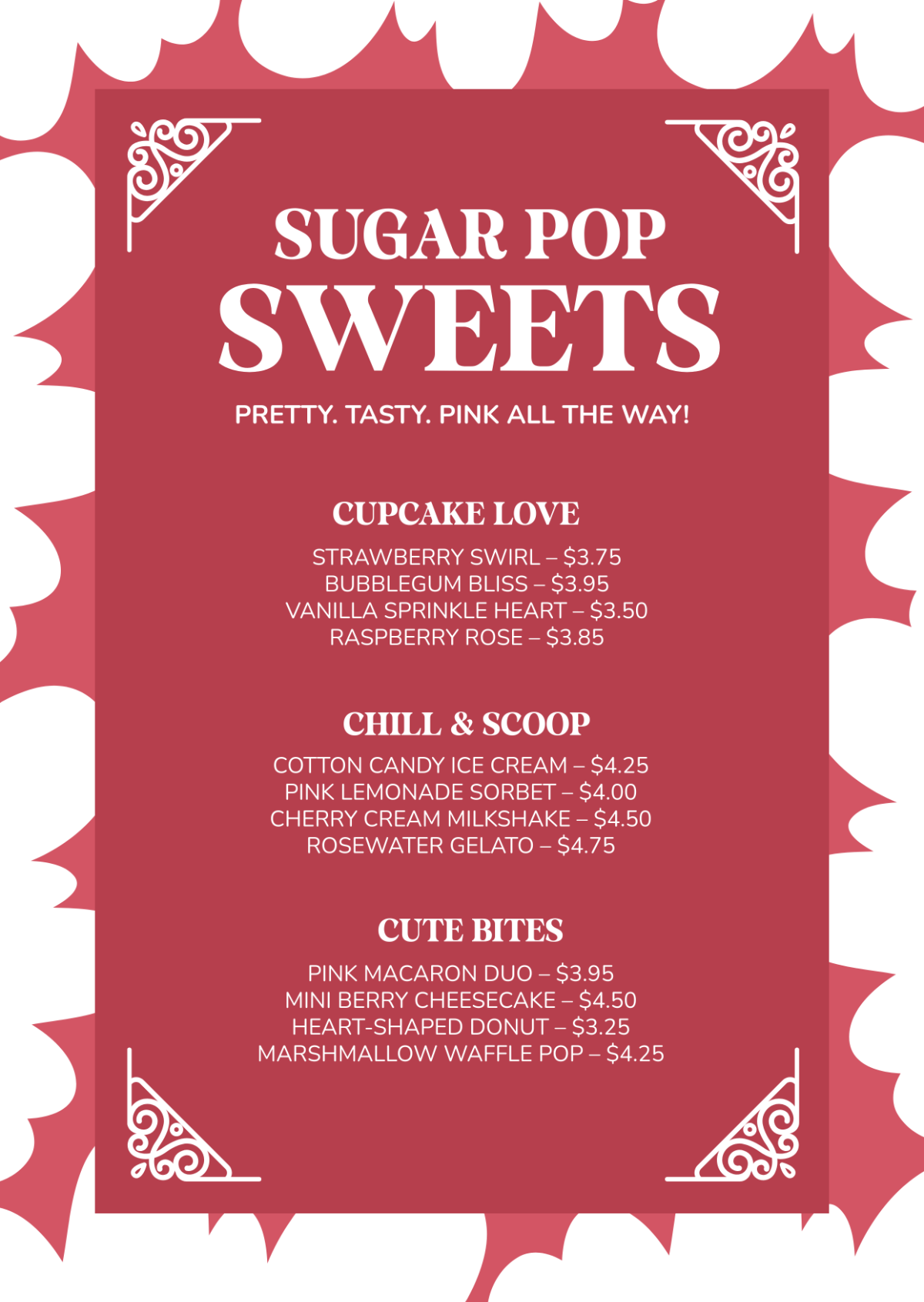 Free Cute Pink Dessert Menu Template